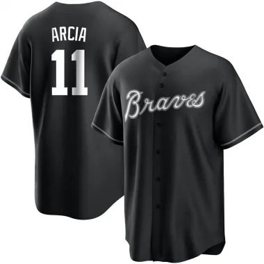 Black/White Replica Orlando Arcia Youth Atlanta Jersey