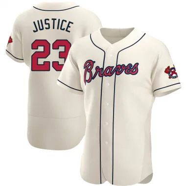 Cream Authentic David Justice Men's Atlanta Alternate Jersey