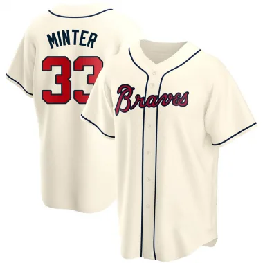 Cream Replica A.J. Minter Men's Atlanta Alternate Jersey