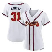 Gold Replica Greg Maddux Women's Atlanta White 2022 Program Jersey