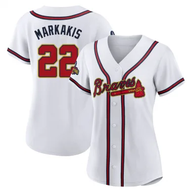 Gold Replica Nick Markakis Women's Atlanta White 2022 Program Jersey