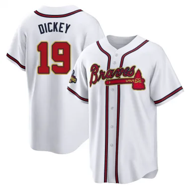 Gold Replica R.A. Dickey Men's Atlanta White 2022 Program Jersey