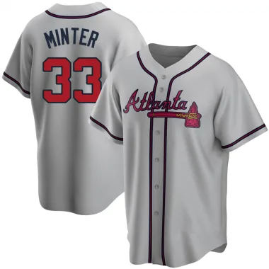 Gray Replica A.J. Minter Youth Atlanta Road Jersey