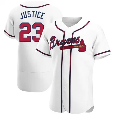 White Authentic David Justice Men's Atlanta Home Jersey