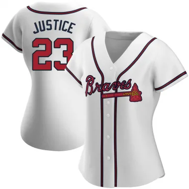 White Replica David Justice Women's Atlanta Home Jersey